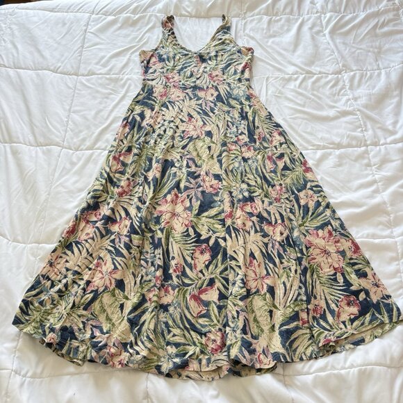 Chaps Dresses & Skirts - Chaps Womens Size Medium Floral Sleeveless Maxi Dress Beige Summer Beach Classic